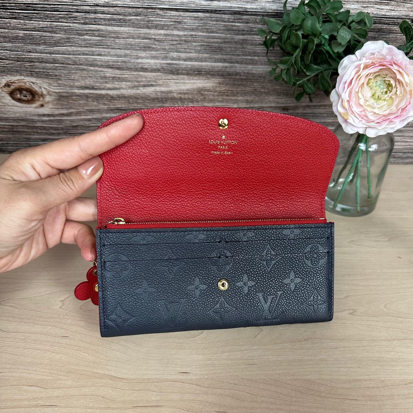 Limited Edition Empreinte Bloom Flower Emilie Wallet Marine Rouge